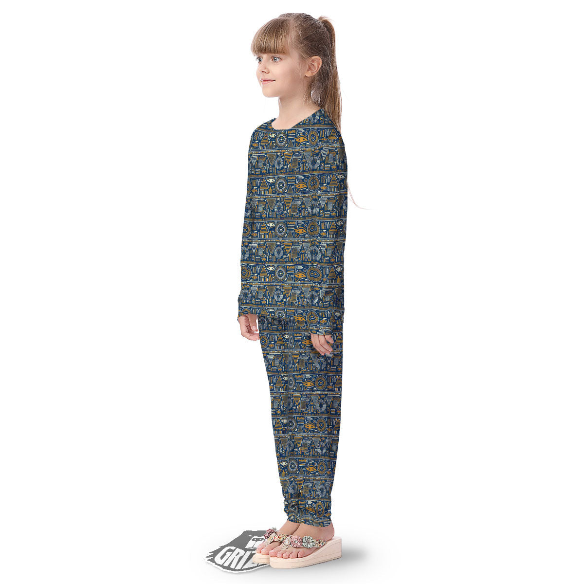 Ancient Egyptian Tribal Blue Print Pattern Kid's Pajamas-grizzshop