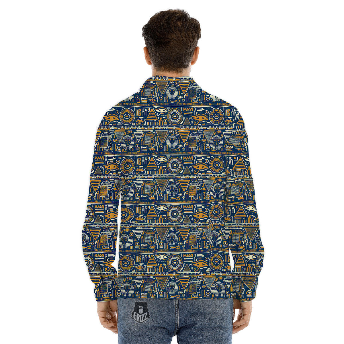Ancient Egyptian Tribal Blue Print Pattern Men's Dress Shirts-grizzshop