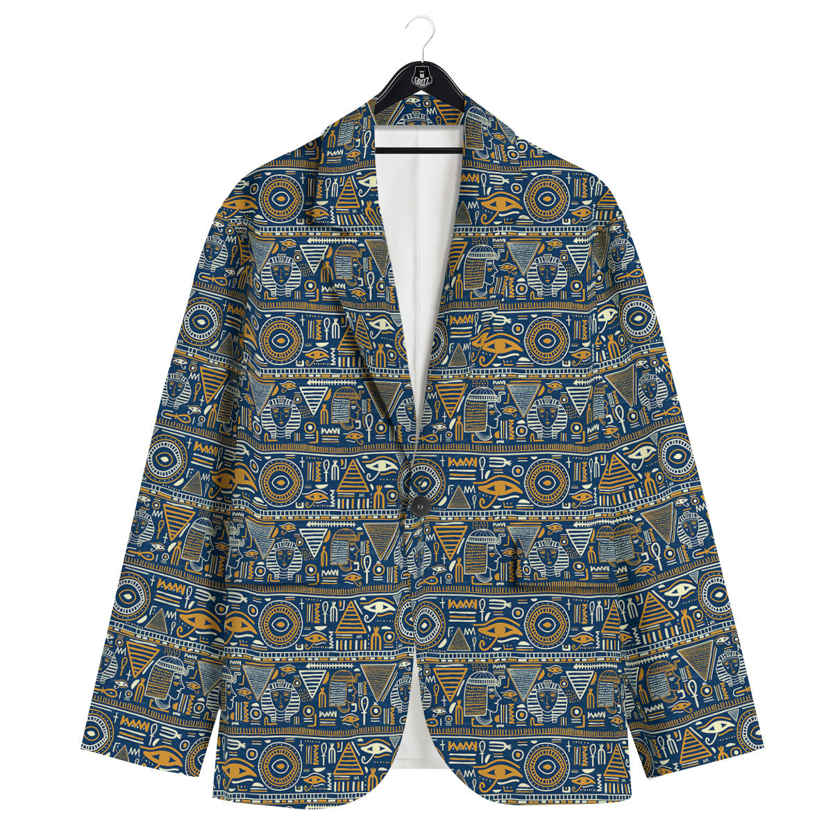 Ancient Egyptian Tribal Blue Print Pattern Men's Sport Coat-grizzshop