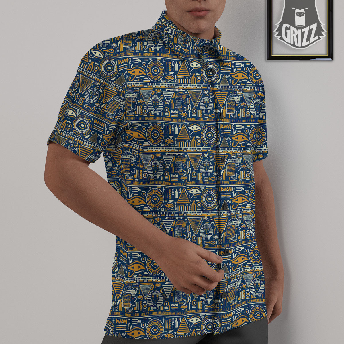 Ancient Egyptian Tribal Blue Print Pattern Untucked Shirts-grizzshop