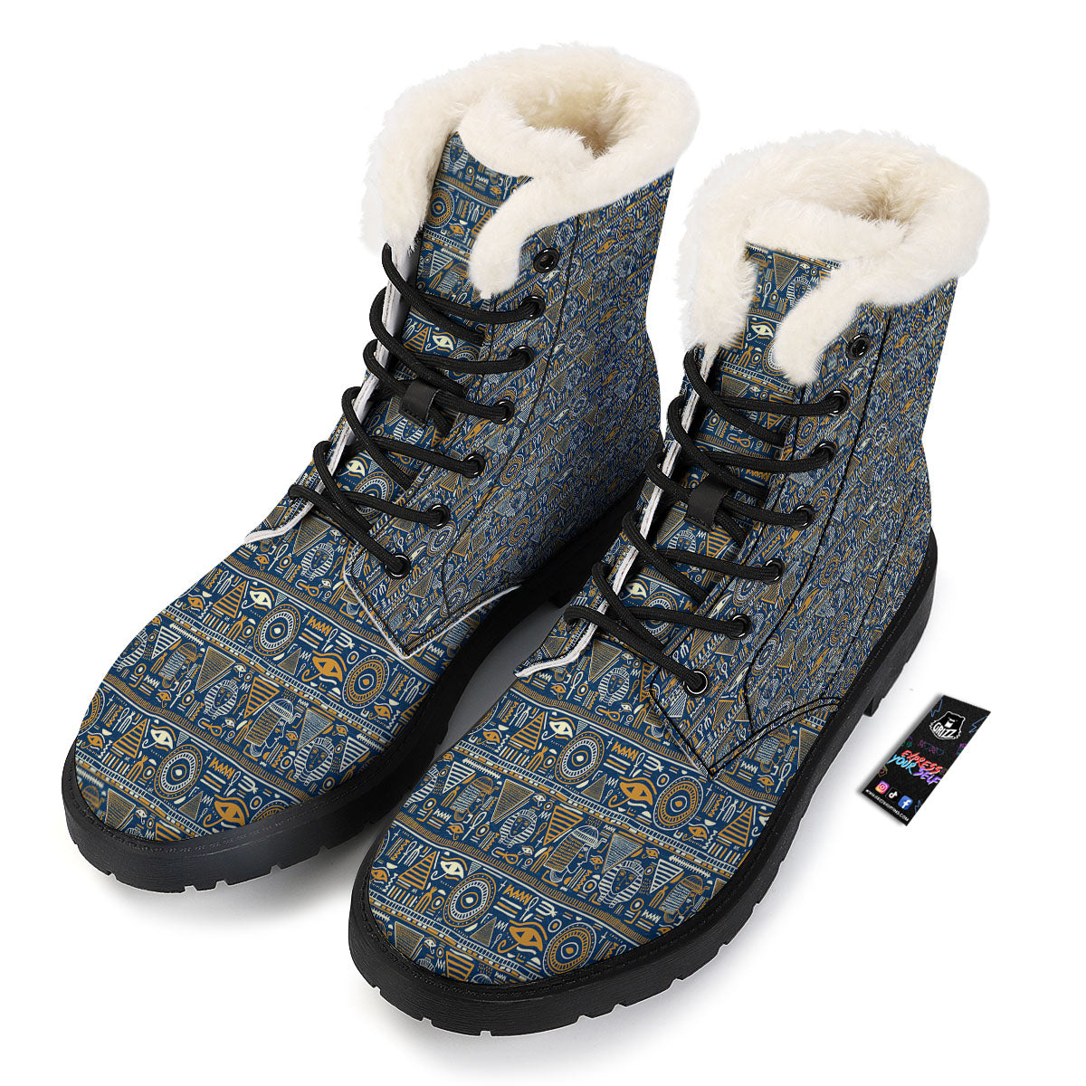 Ancient Egyptian Tribal Blue Print Pattern Winter Boots-grizzshop