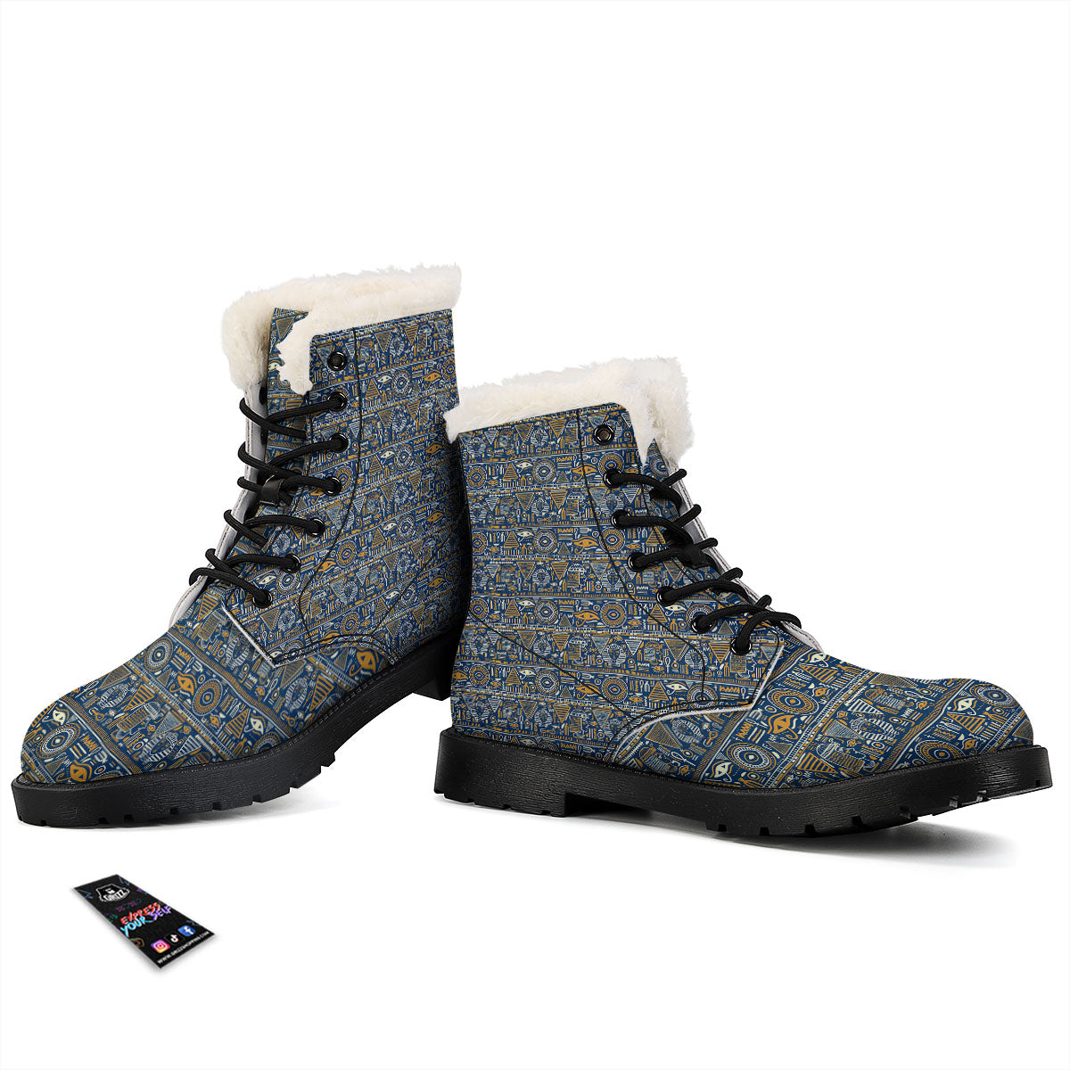 Ancient Egyptian Tribal Blue Print Pattern Winter Boots-grizzshop