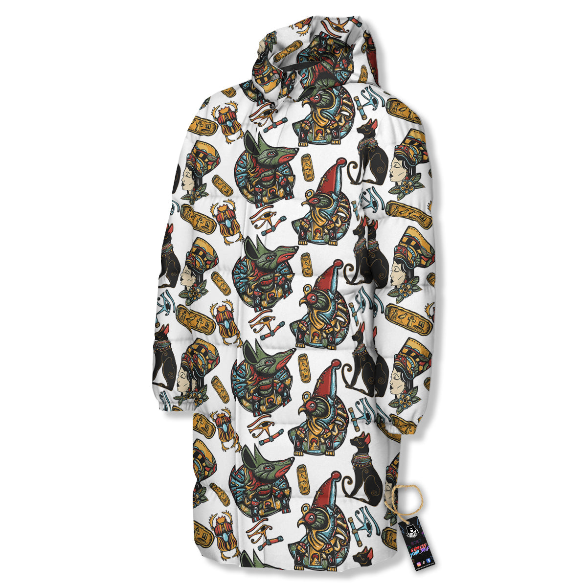 Ancient Egypt Old School Tattoo Print Pattern Long Down Jacket