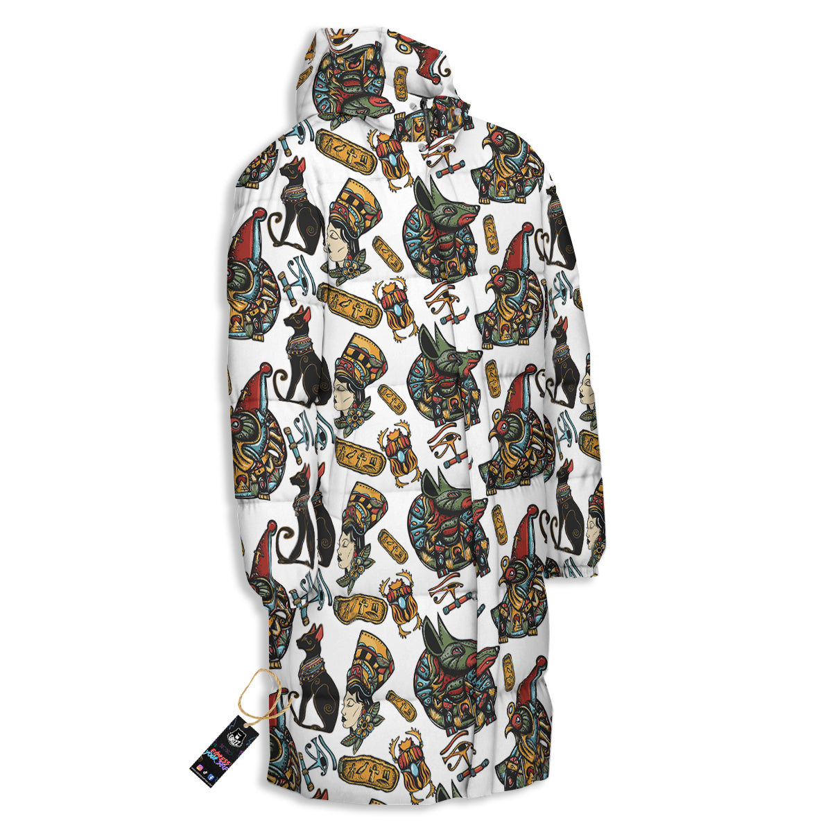 Ancient Egypt Old School Tattoo Print Pattern Long Down Jacket