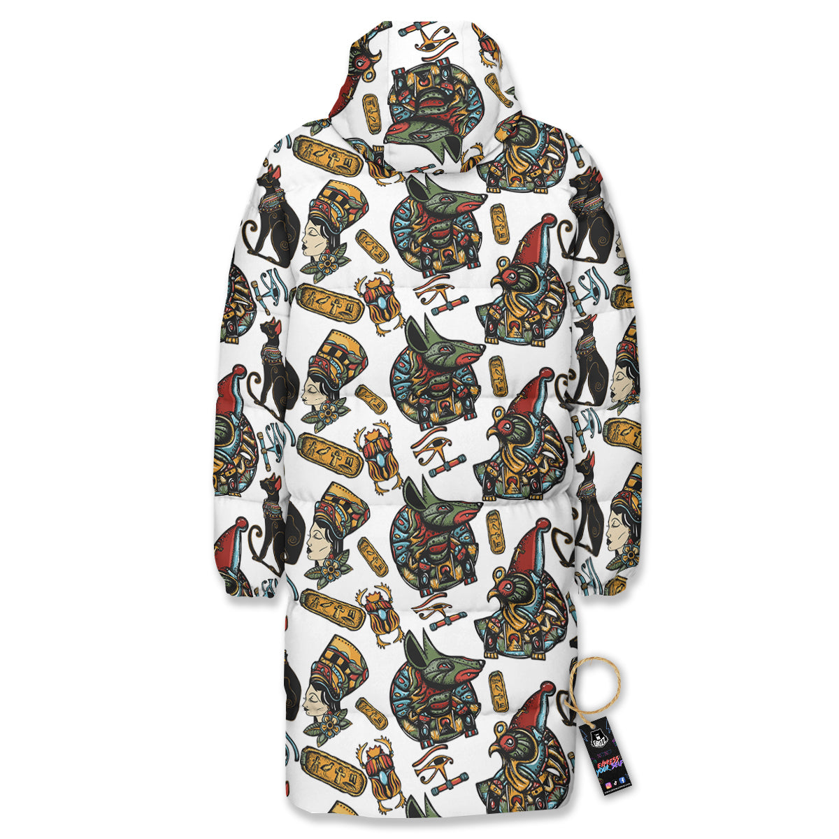 Ancient Egypt Old School Tattoo Print Pattern Long Down Jacket