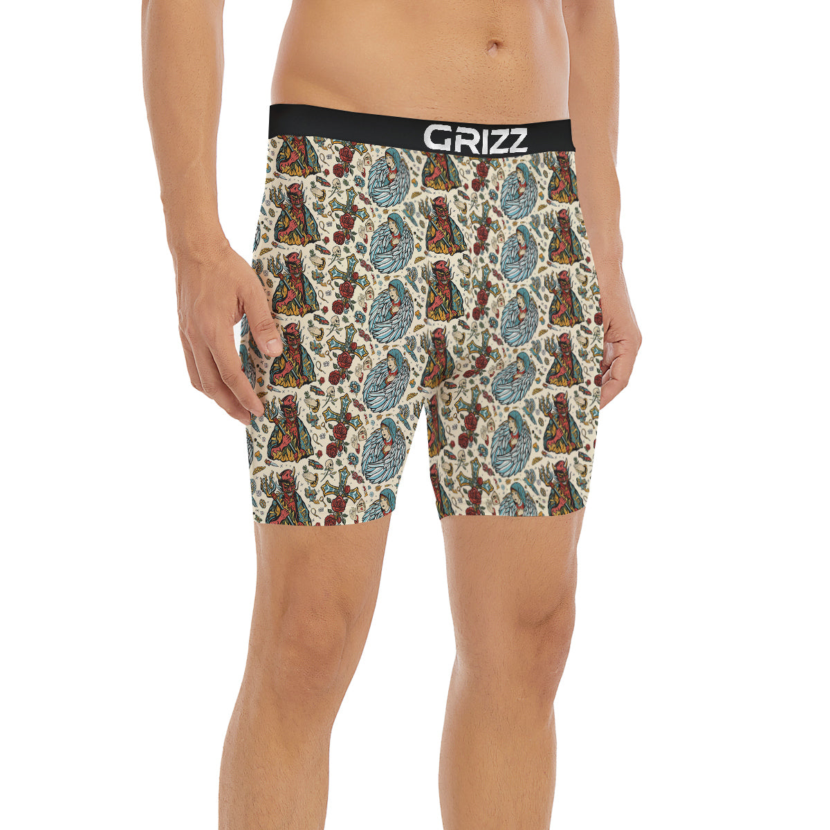 Angel And Demon Old School Tattoo Print Pattern Boxer Briefs-grizzshop