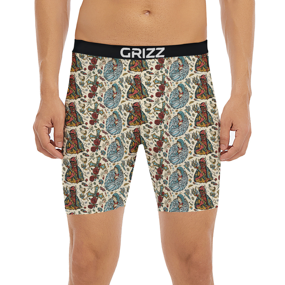 Angel And Demon Old School Tattoo Print Pattern Boxer Briefs-grizzshop