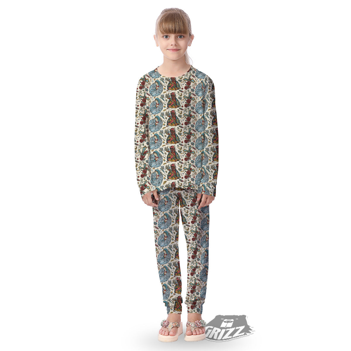 Angel And Demon Old School Tattoo Print Pattern Kid's Pajamas-grizzshop