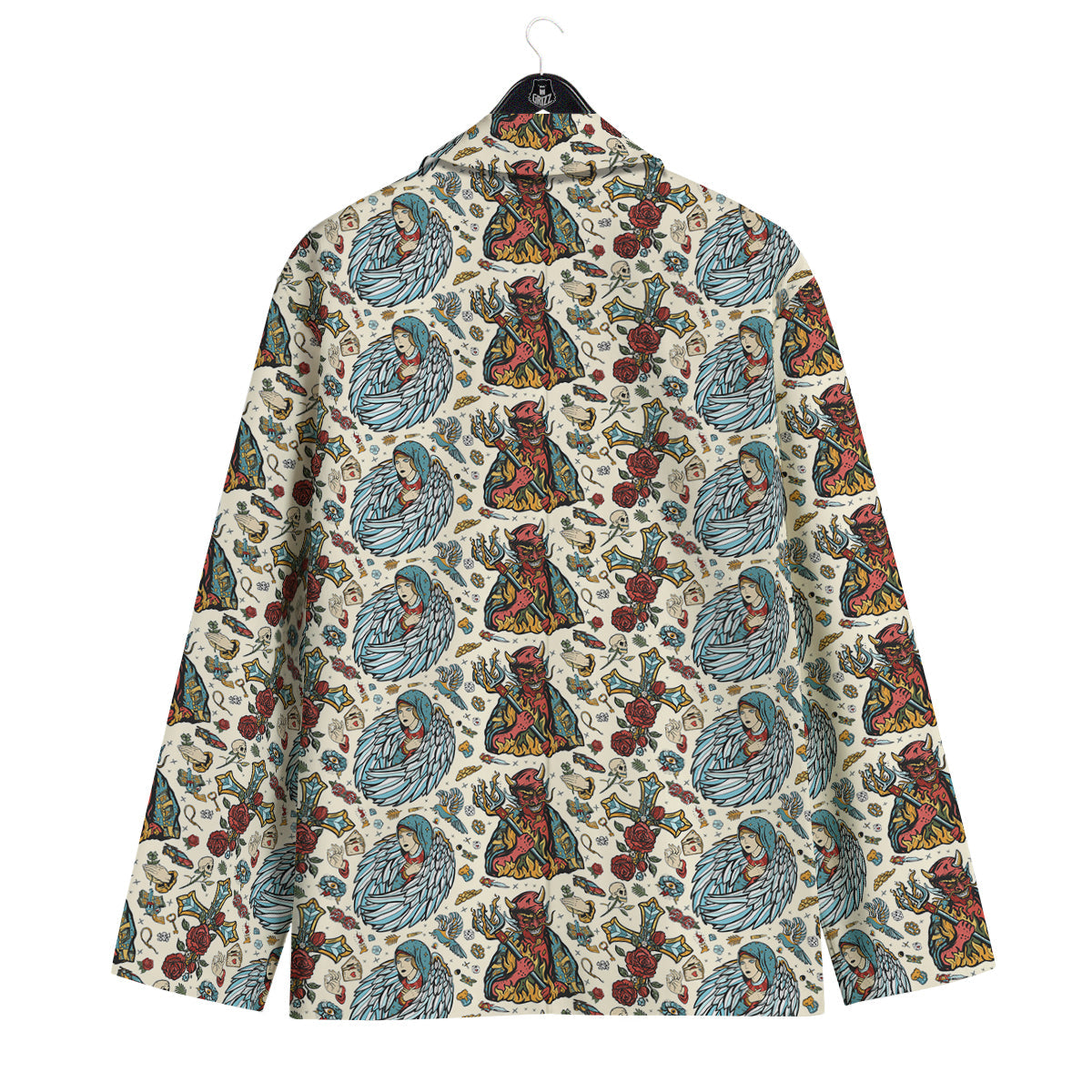 Angel And Demon Old School Tattoo Print Pattern Men's Sport Coat-grizzshop