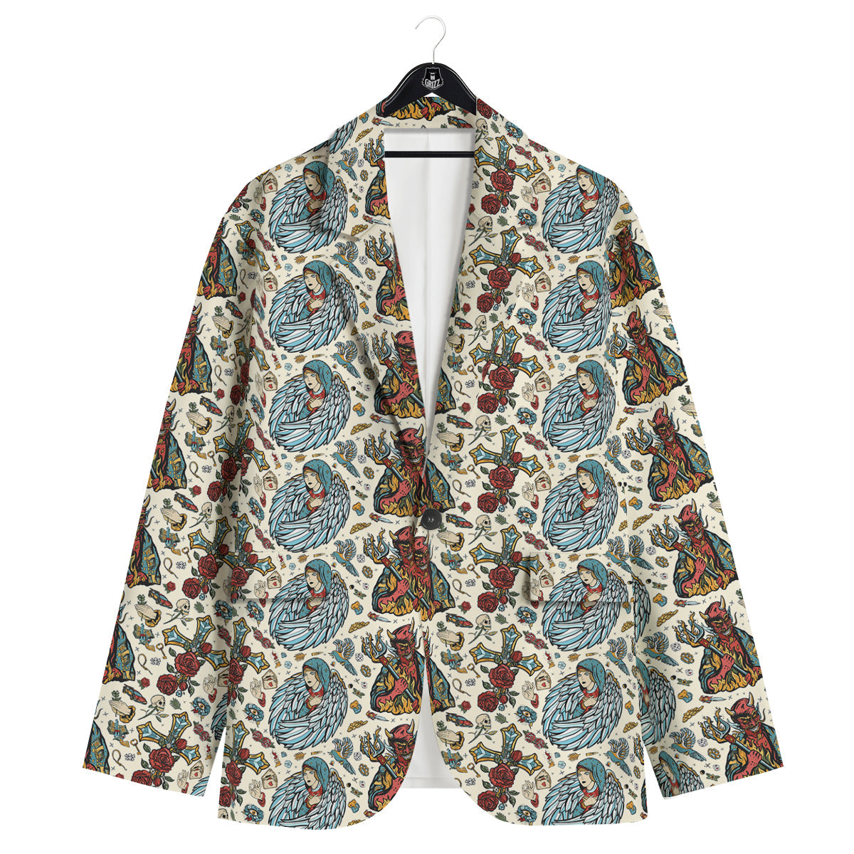 Angel And Demon Old School Tattoo Print Pattern Men's Sport Coat-grizzshop