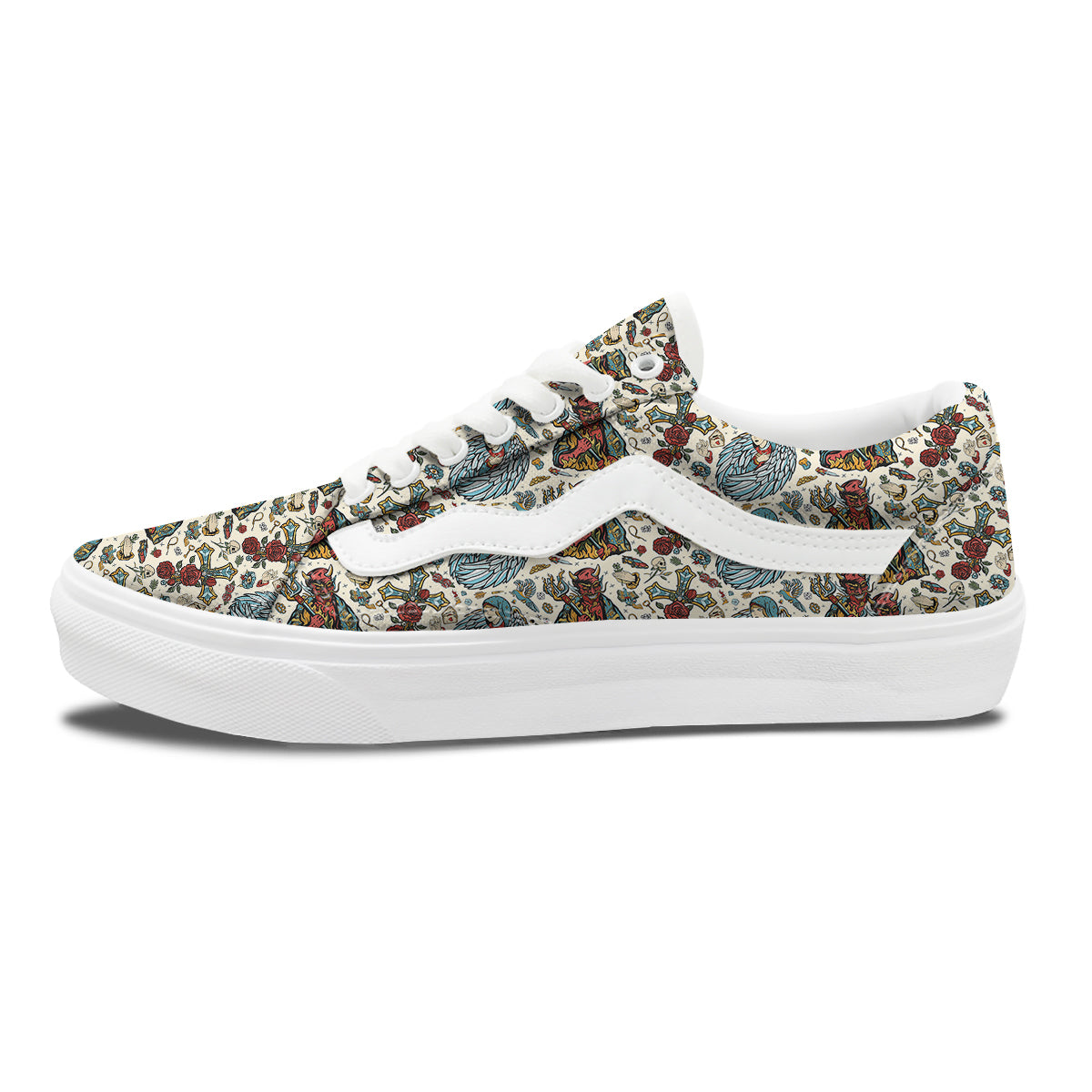 Angel And Demon Old School Tattoo Print Pattern Skate Shoes-grizzshop