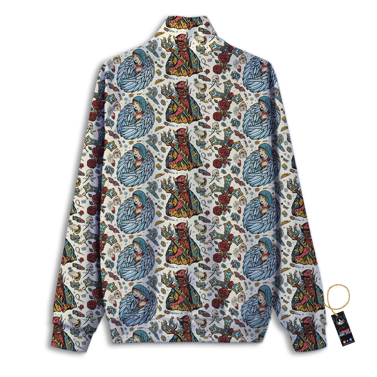 Angel And Demon Old School Tattoo Print Pattern Track Jacket-grizzshop