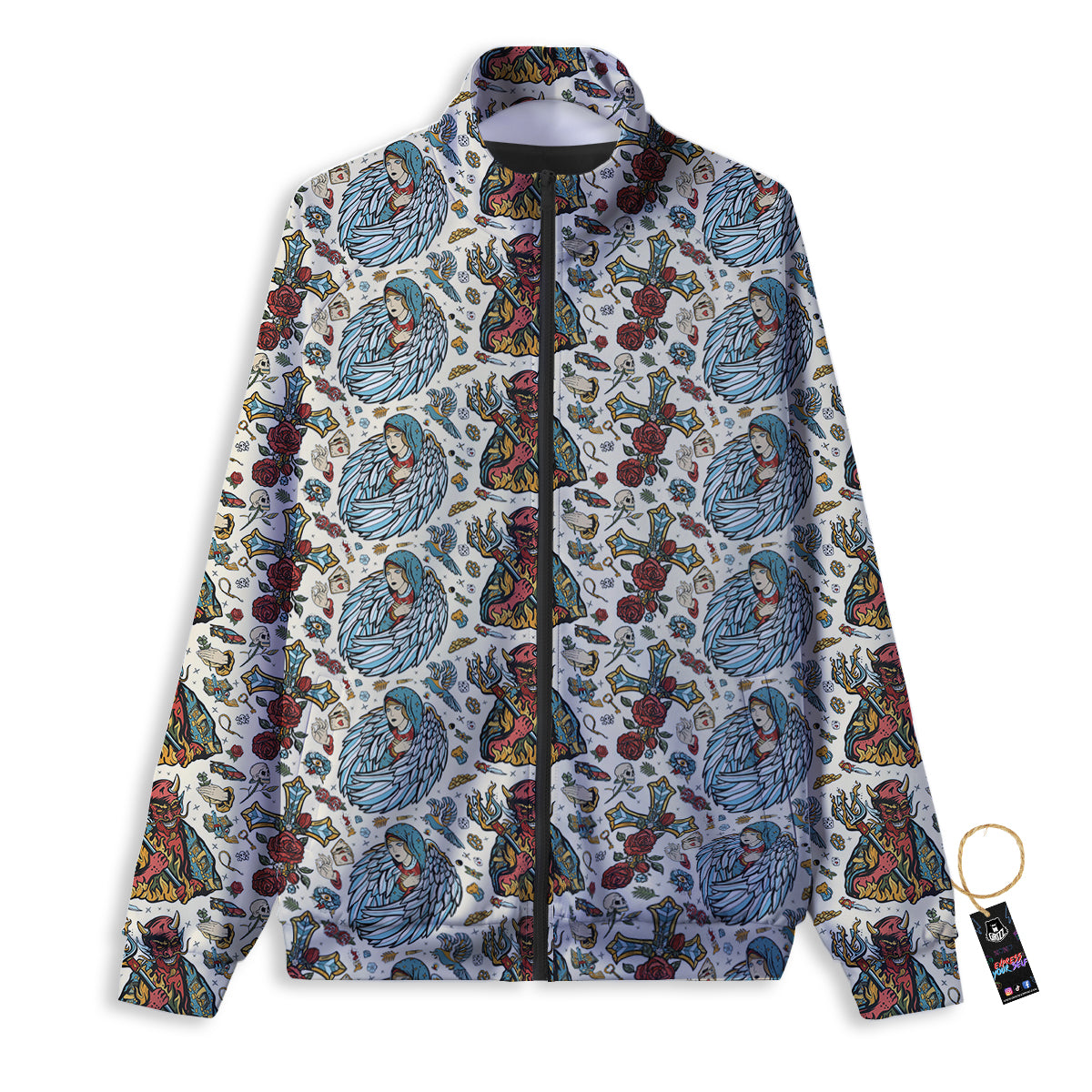 Angel And Demon Old School Tattoo Print Pattern Track Jacket-grizzshop
