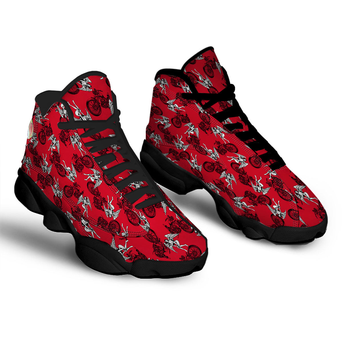 Angel And Motorcycle Print Pattern Black Basketball Shoes-grizzshop