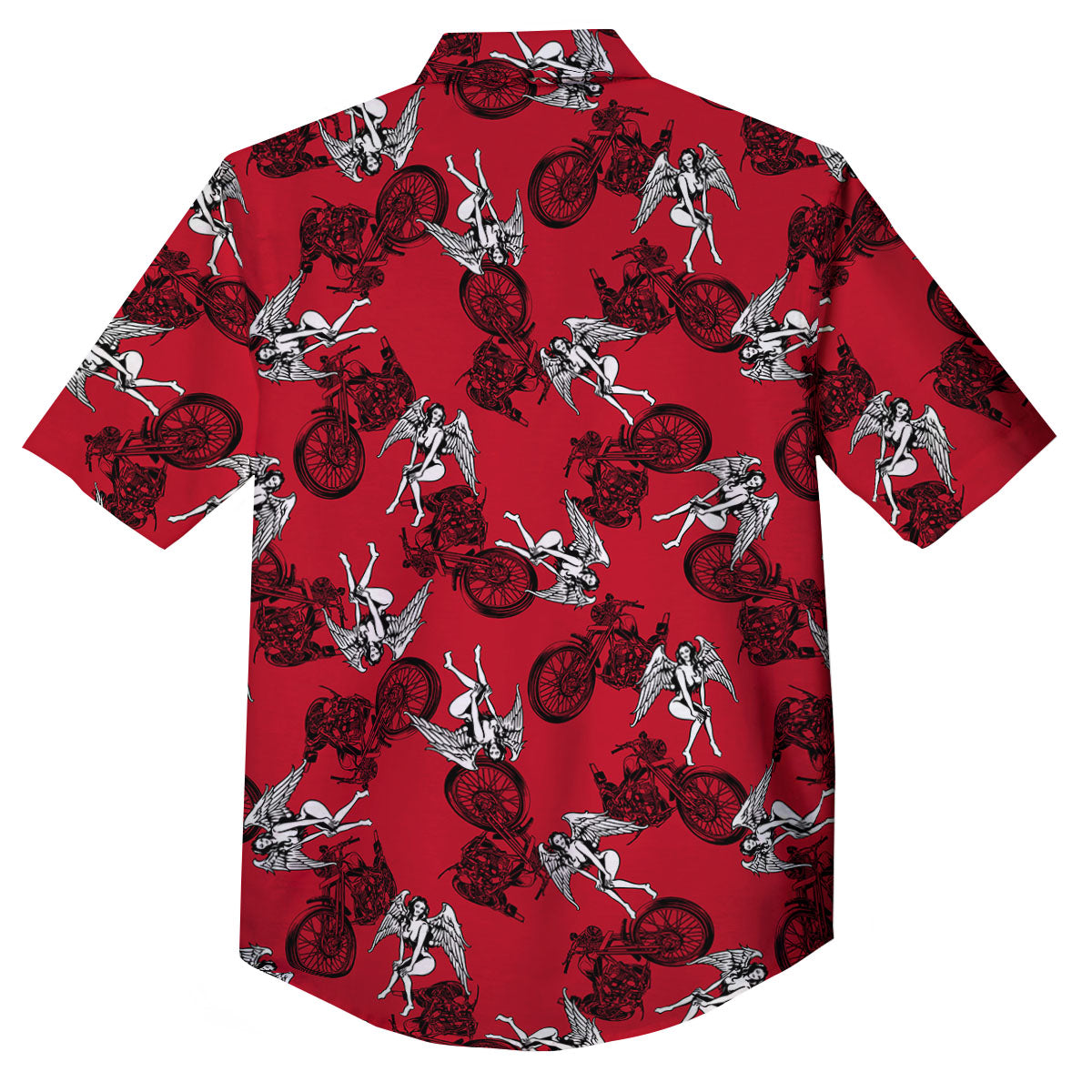 Angel And Motorcycle Print Pattern Button Up Shirt-grizzshop