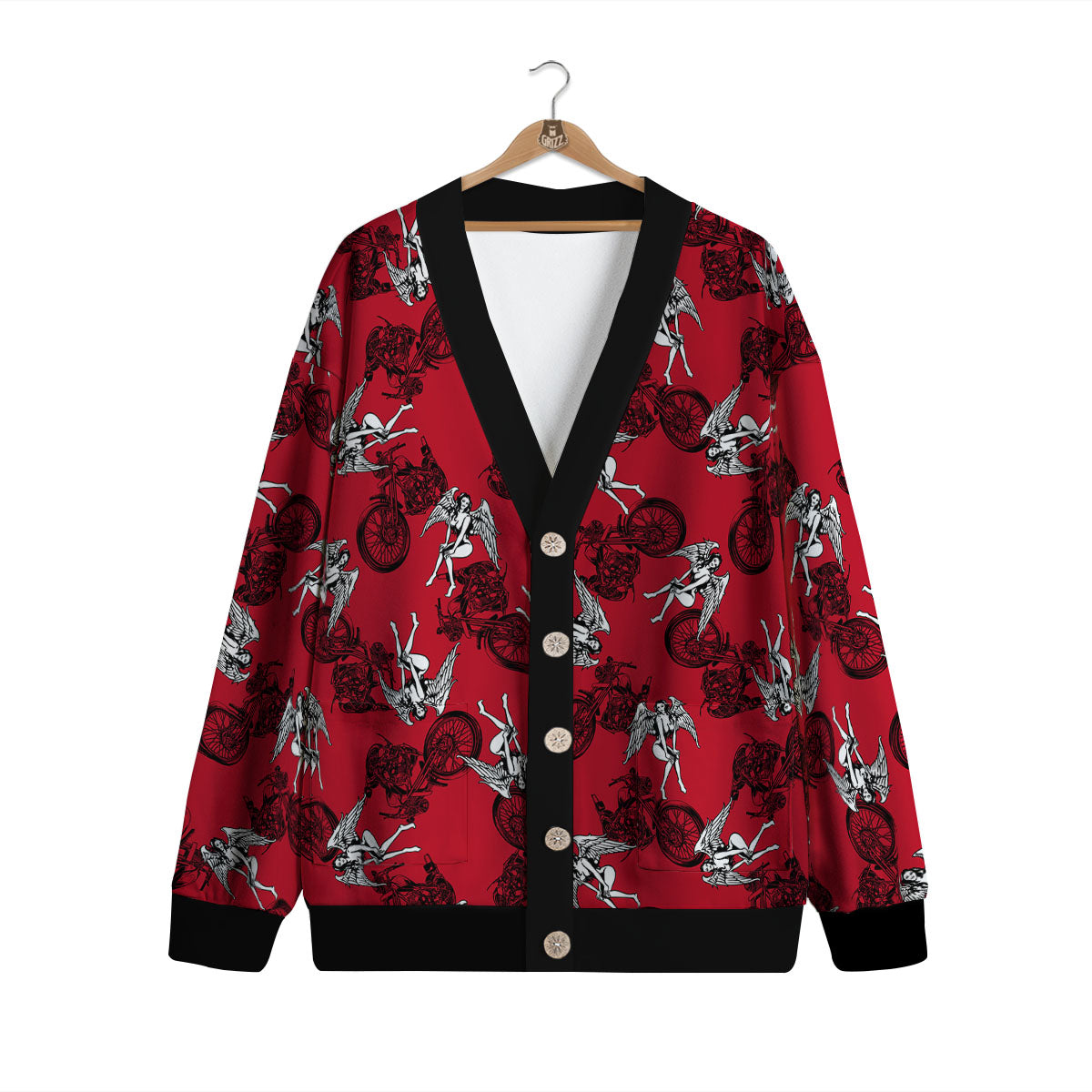 Angel And Motorcycle Print Pattern Cardigan-grizzshop