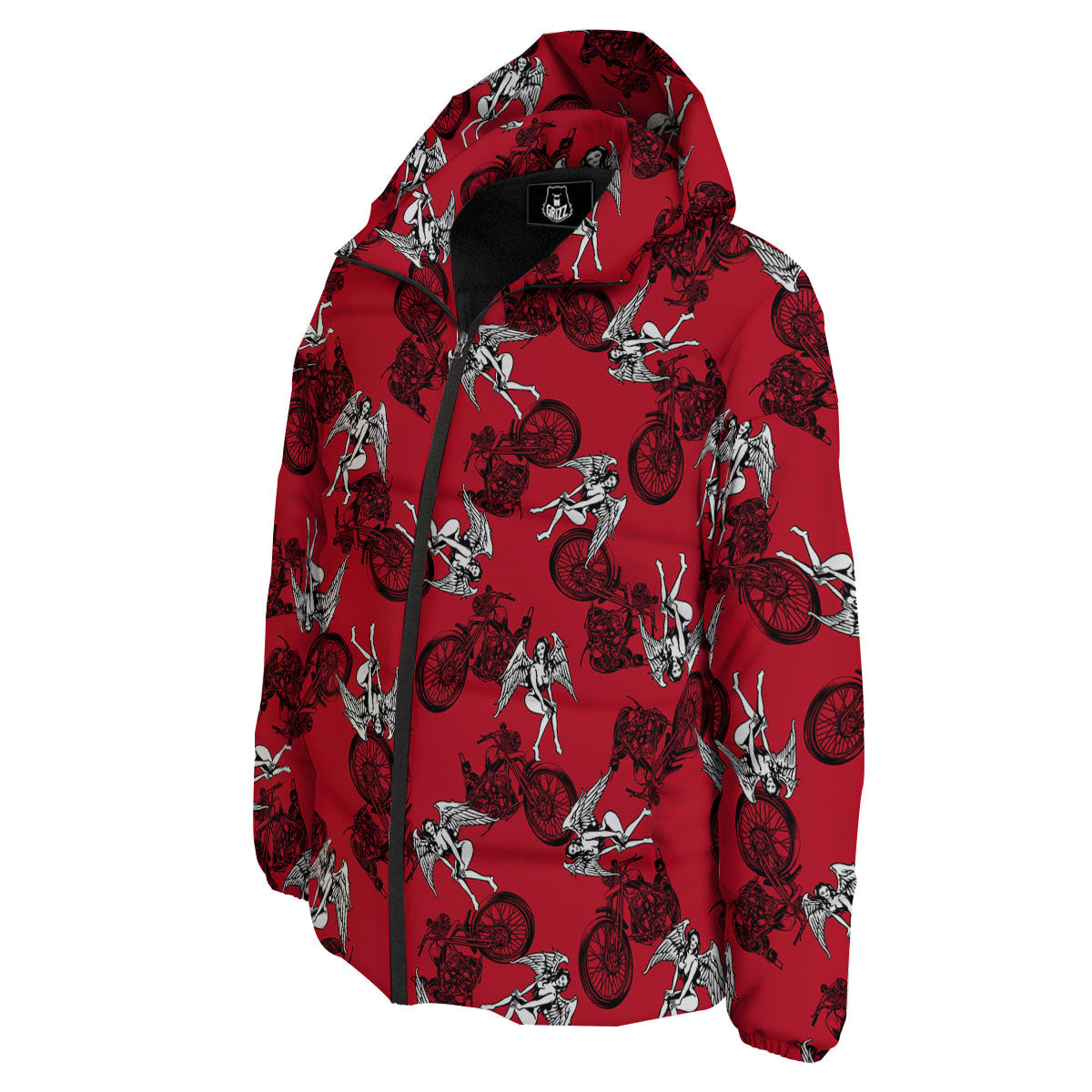 Angel And Motorcycle Print Pattern Down Jacket-grizzshop