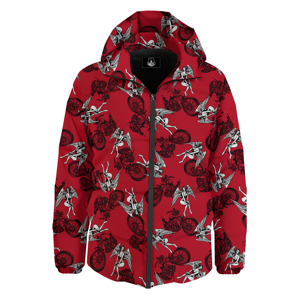Angel And Motorcycle Print Pattern Down Jacket-grizzshop