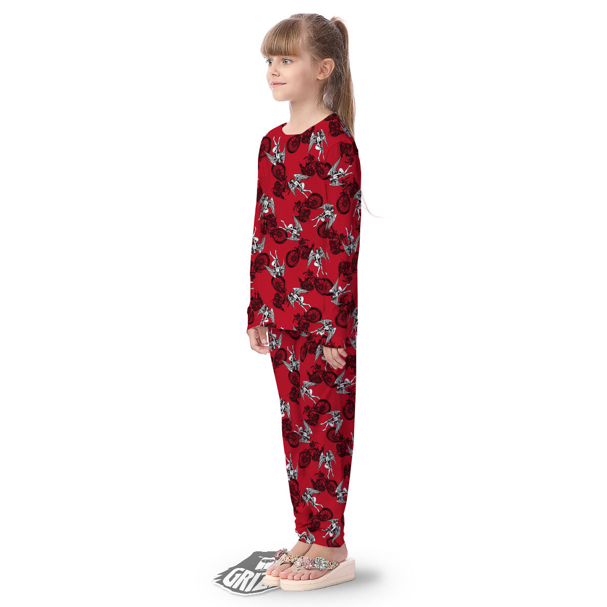 Angel And Motorcycle Print Pattern Kid's Pajamas-grizzshop