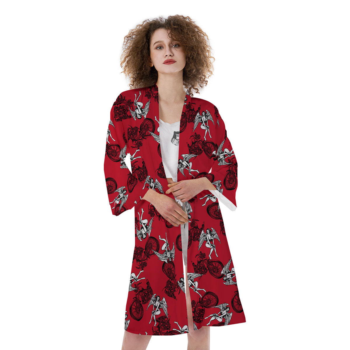 Angel And Motorcycle Print Pattern Kimono-grizzshop