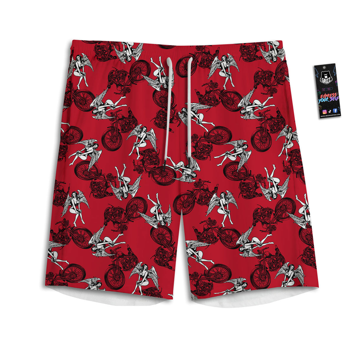 Angel And Motorcycle Print Pattern Men's Athletic Shorts