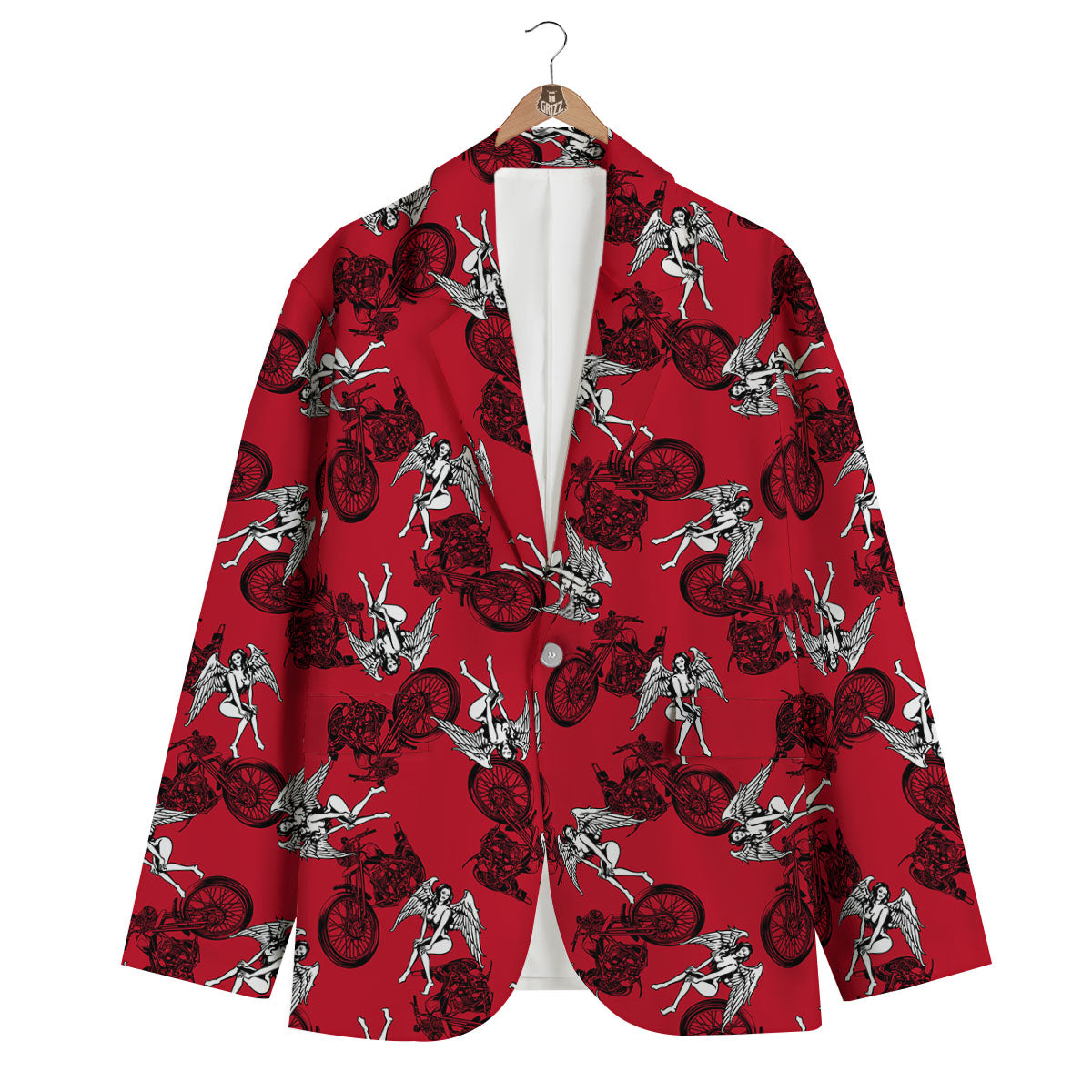 Angel And Motorcycle Print Pattern Men's Blazer-grizzshop