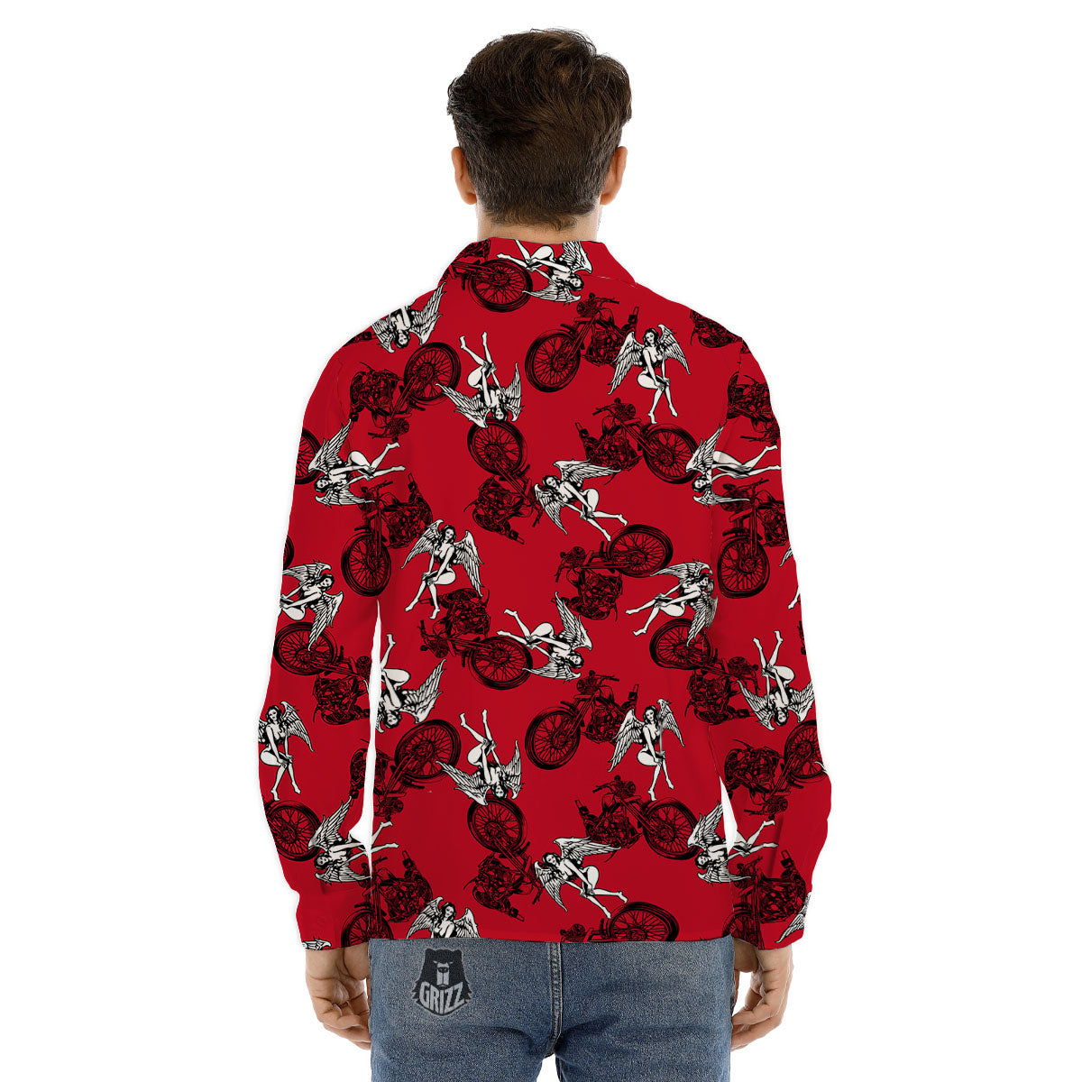 Angel And Motorcycle Print Pattern Men's Dress Shirts-grizzshop