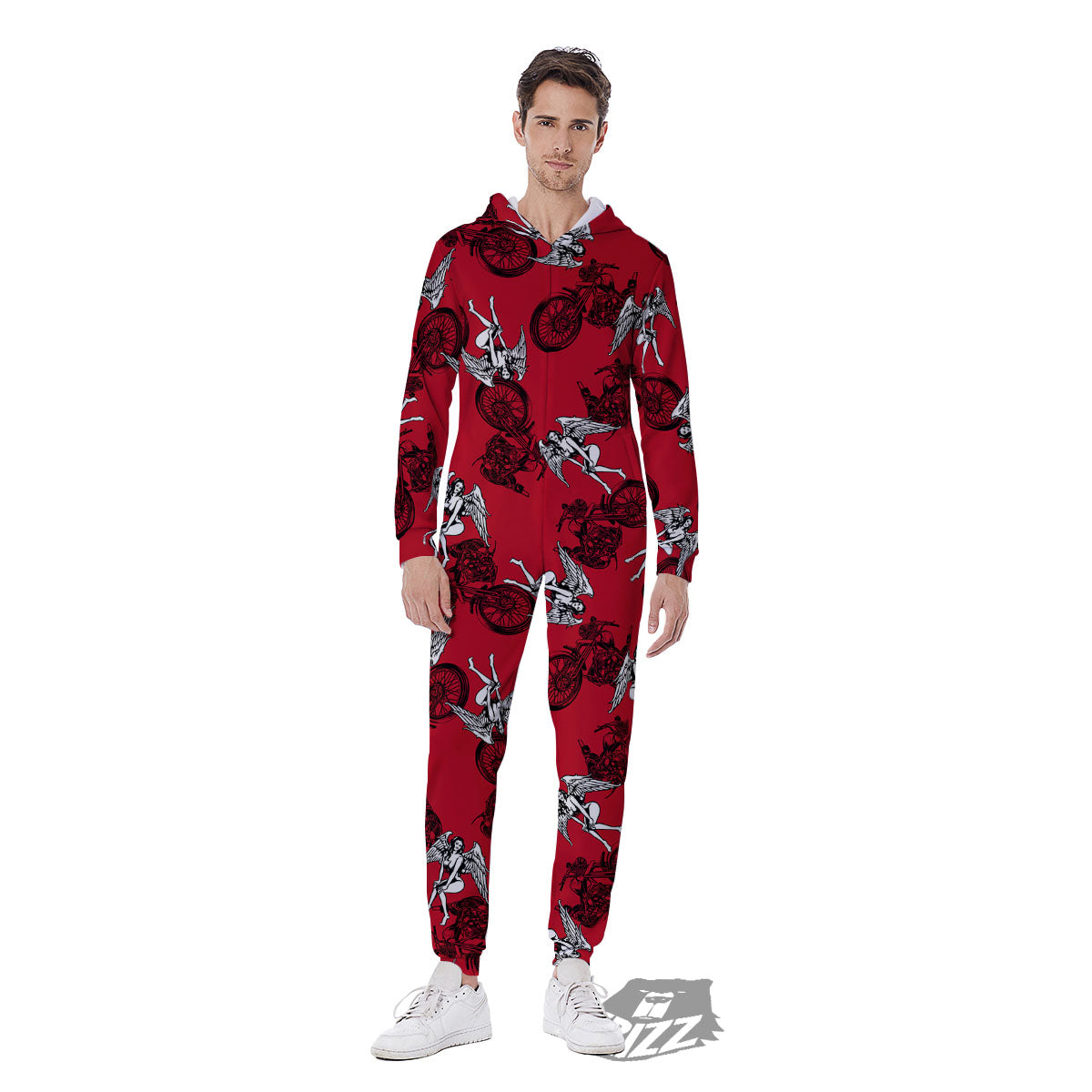 Angel And Motorcycle Print Pattern Men's Jumpsuit-grizzshop