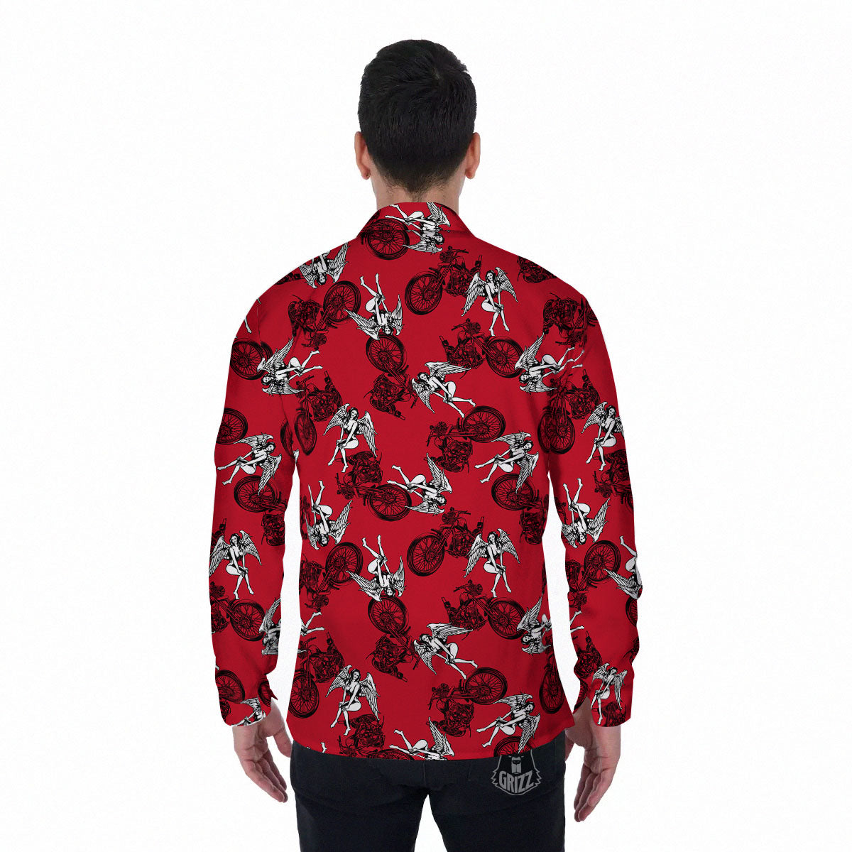 Angel And Motorcycle Print Pattern Men's Long Sleeve Shirts-grizzshop
