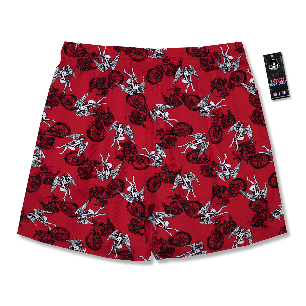 Angel And Motorcycle Print Pattern Men's Running Shorts-grizzshop