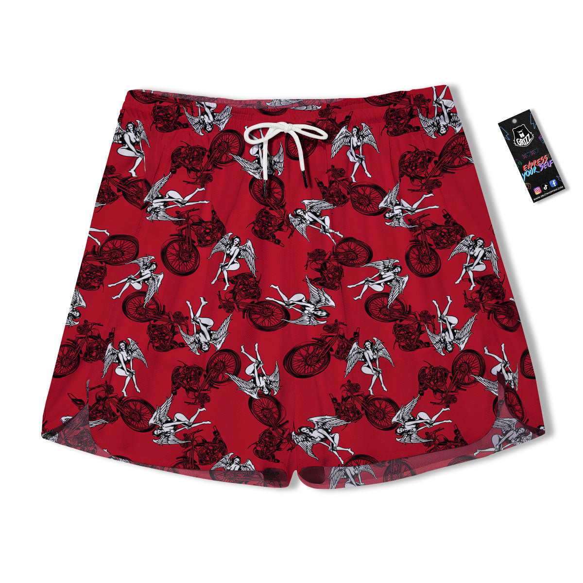 Angel And Motorcycle Print Pattern Men's Running Shorts-grizzshop