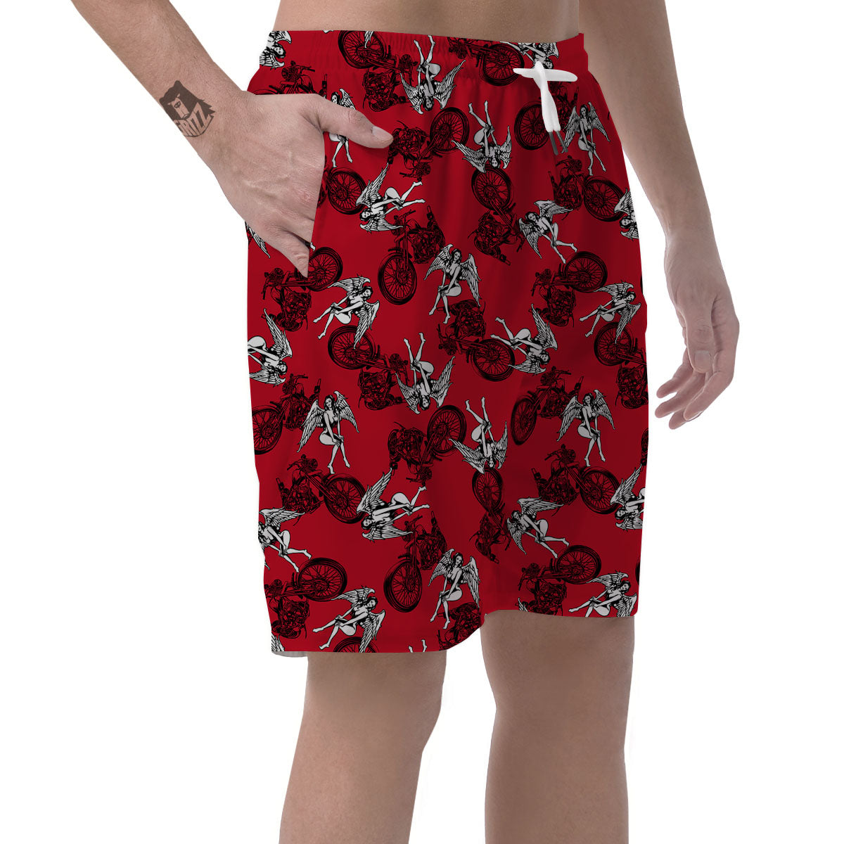 Angel And Motorcycle Print Pattern Men's Shorts-grizzshop