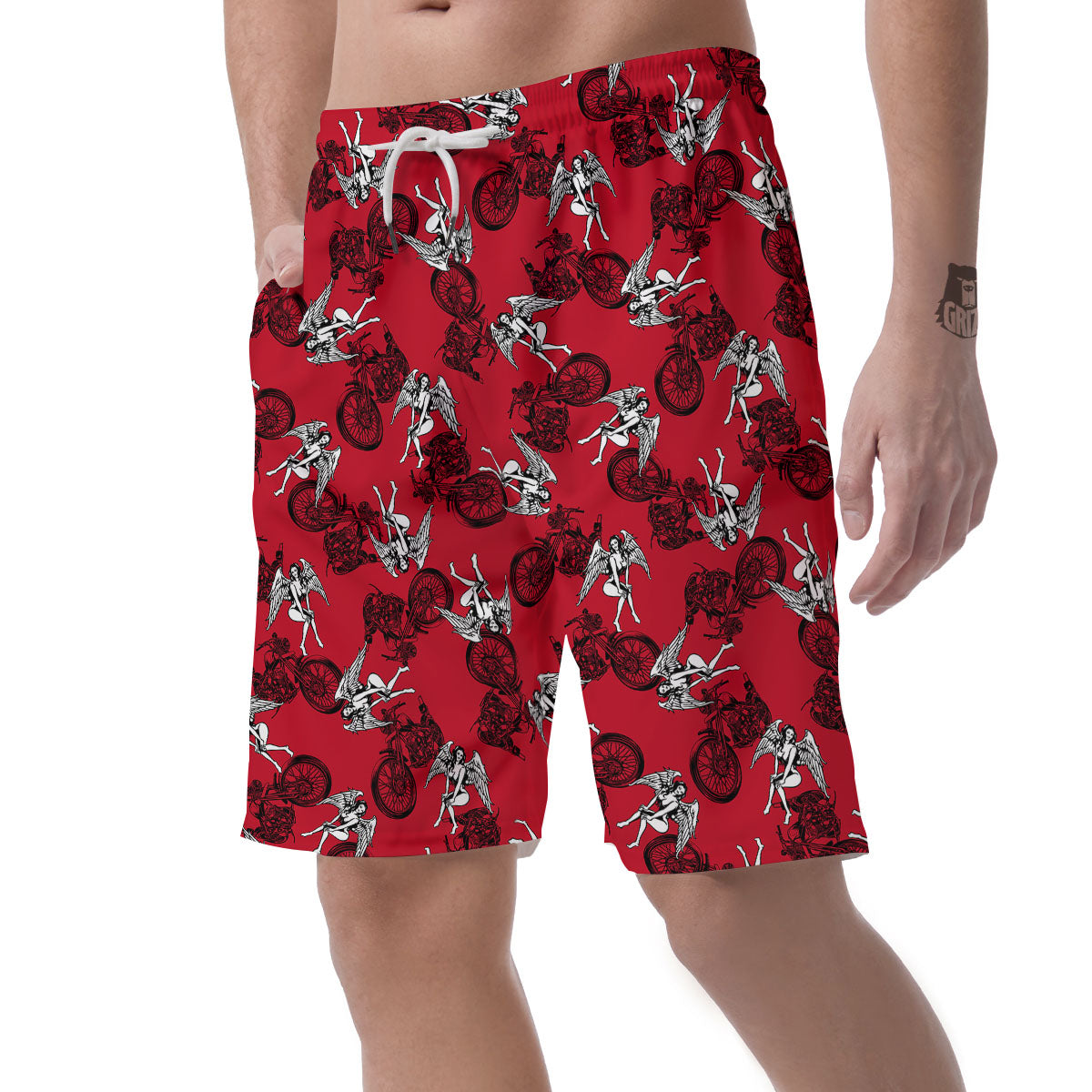 Angel And Motorcycle Print Pattern Men's Shorts-grizzshop