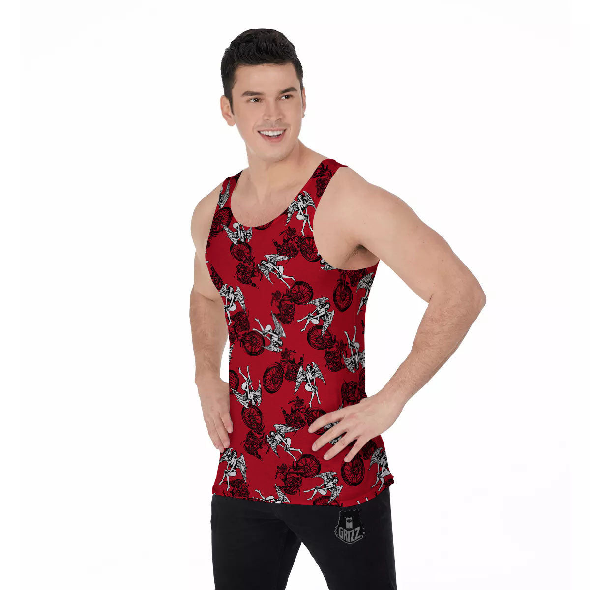 Angel And Motorcycle Print Pattern Men's Tank Top-grizzshop