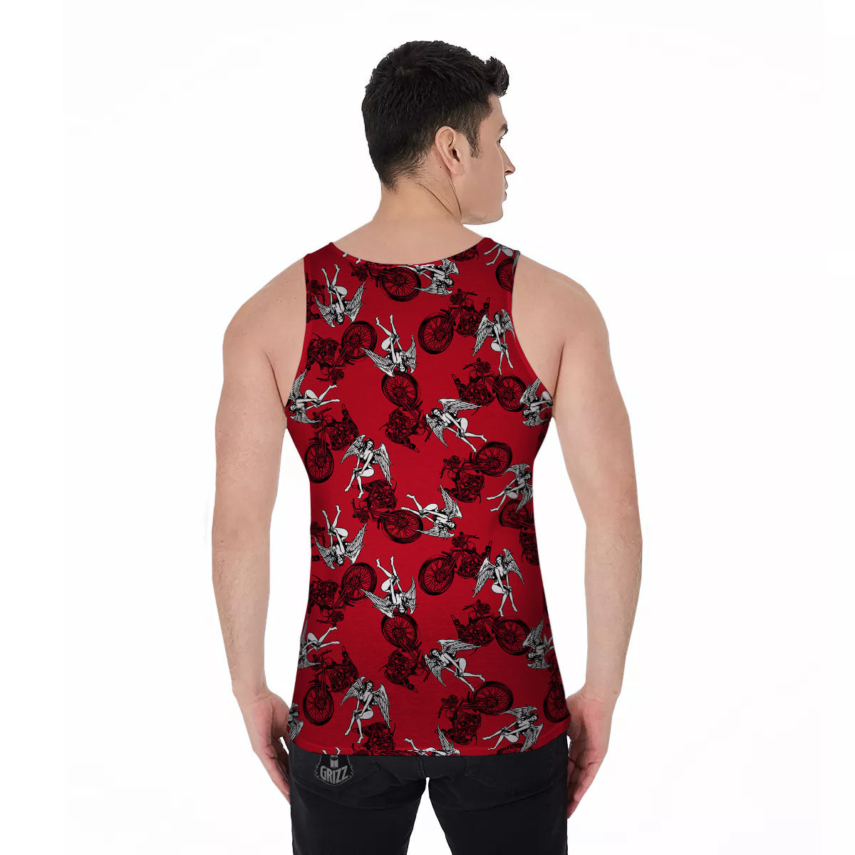 Angel And Motorcycle Print Pattern Men's Tank Top-grizzshop