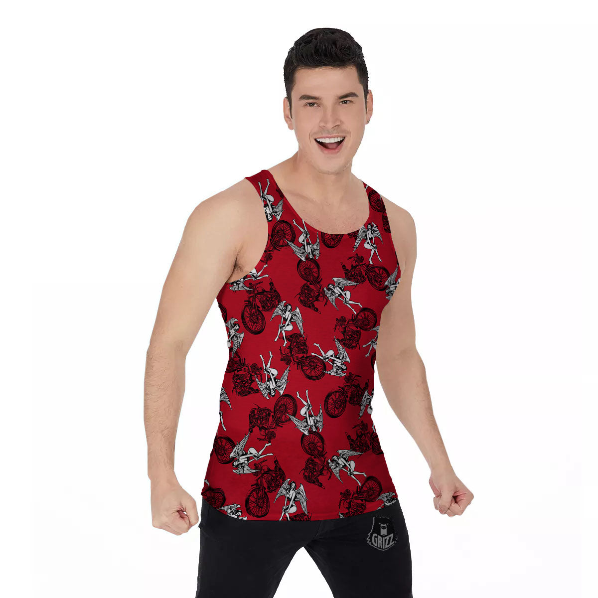 Angel And Motorcycle Print Pattern Men's Tank Top-grizzshop