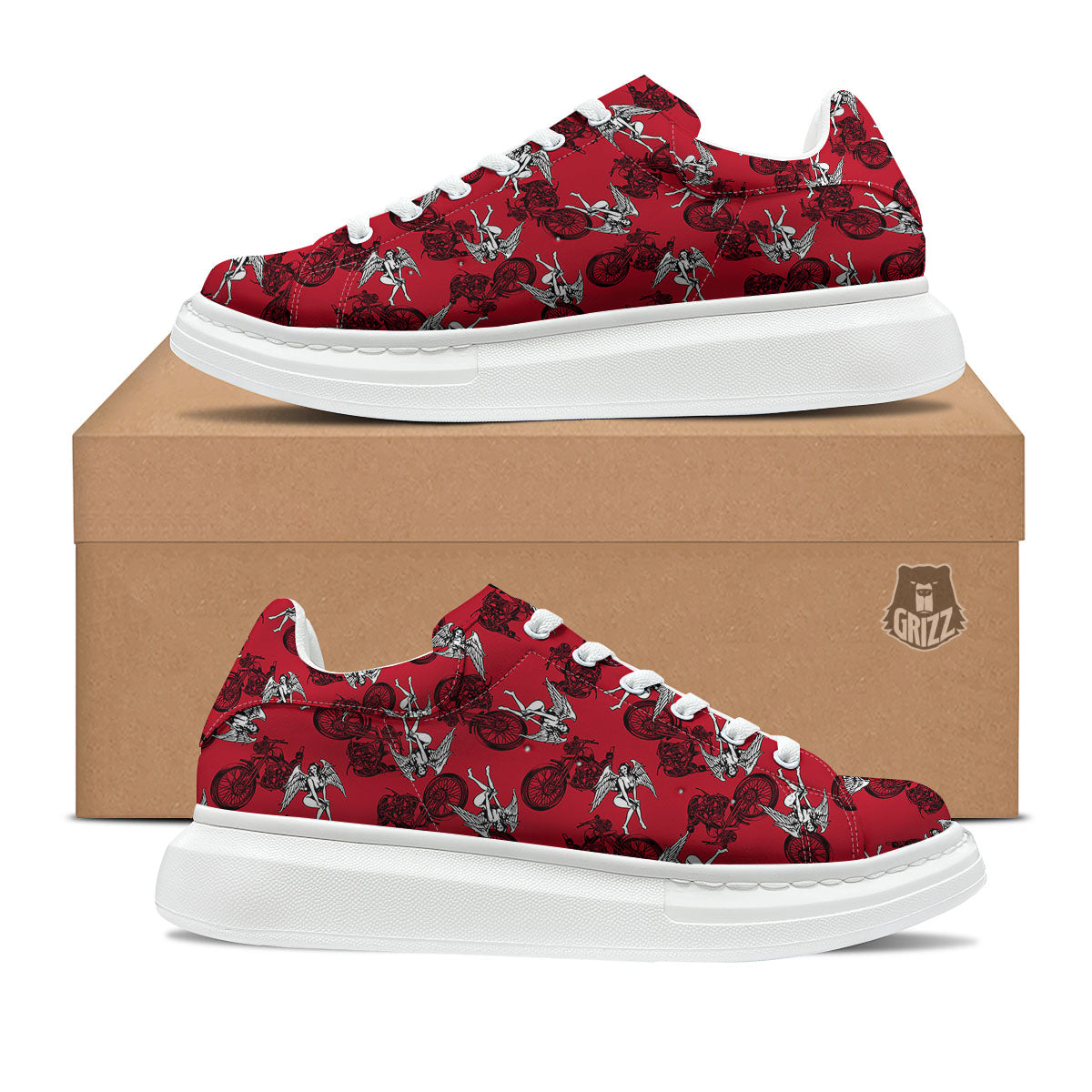 Angel And Motorcycle Print Pattern Platform Shoes-grizzshop