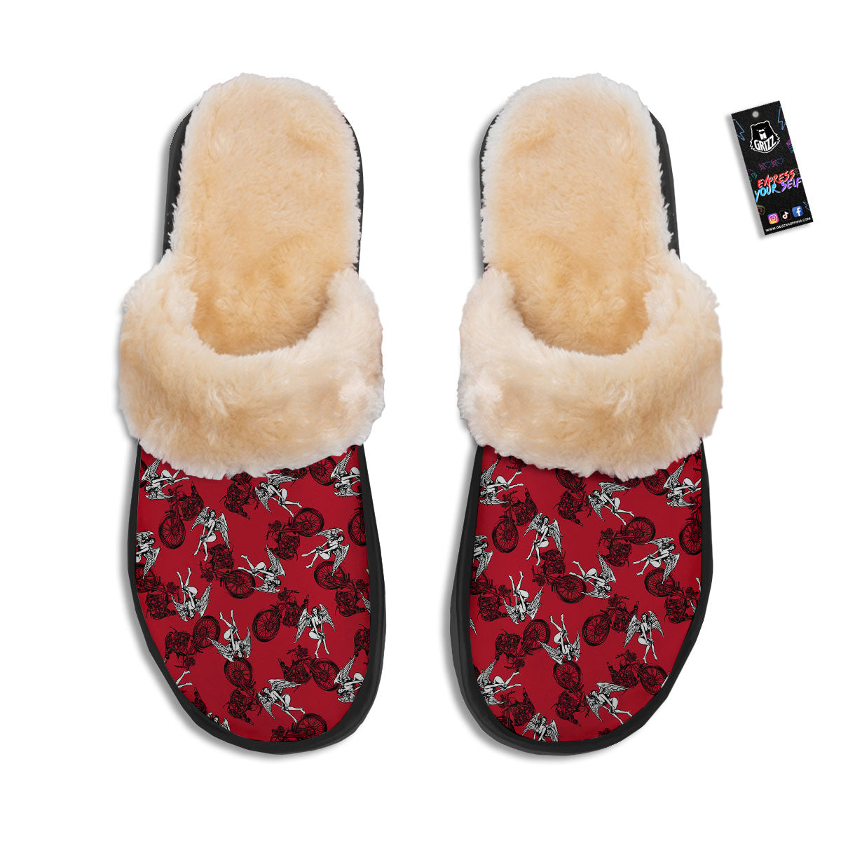 Angel And Motorcycle Print Pattern Slippers-grizzshop
