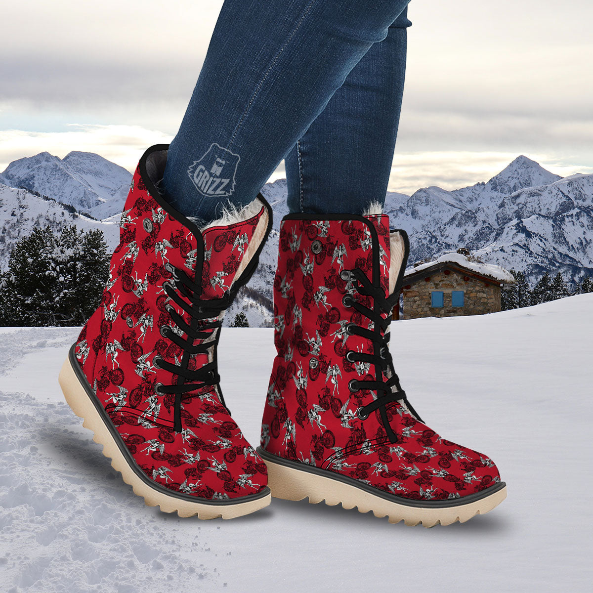 Angel And Motorcycle Print Pattern Snow Boots-grizzshop