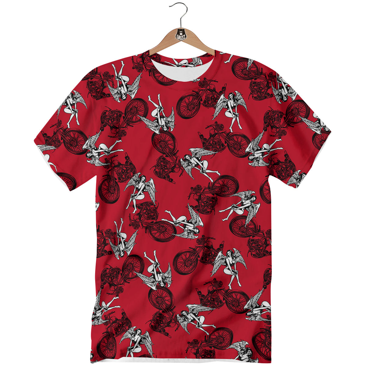 Angel And Motorcycle Print Pattern T-Shirt-grizzshop