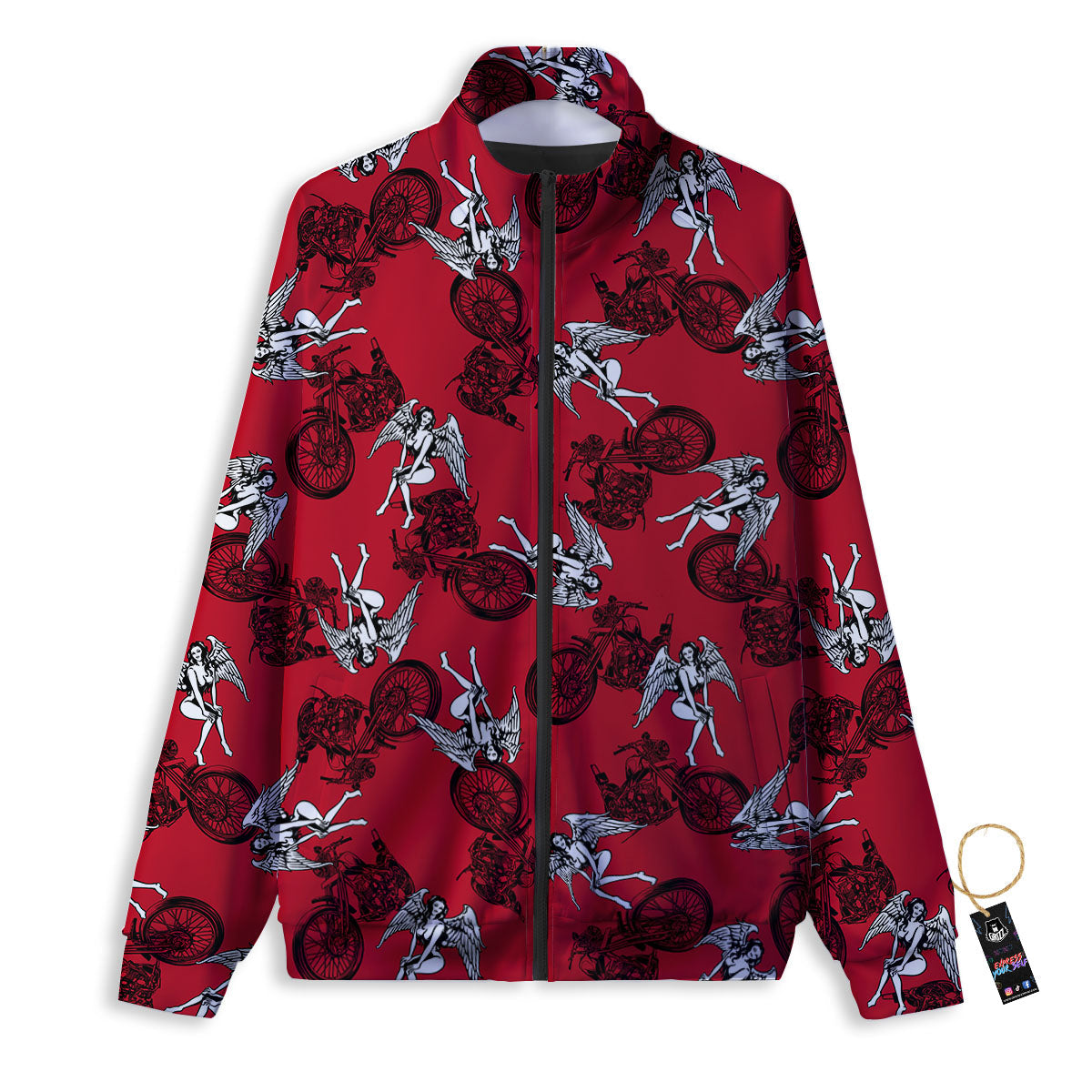 Angel And Motorcycle Print Pattern Track Jacket-grizzshop
