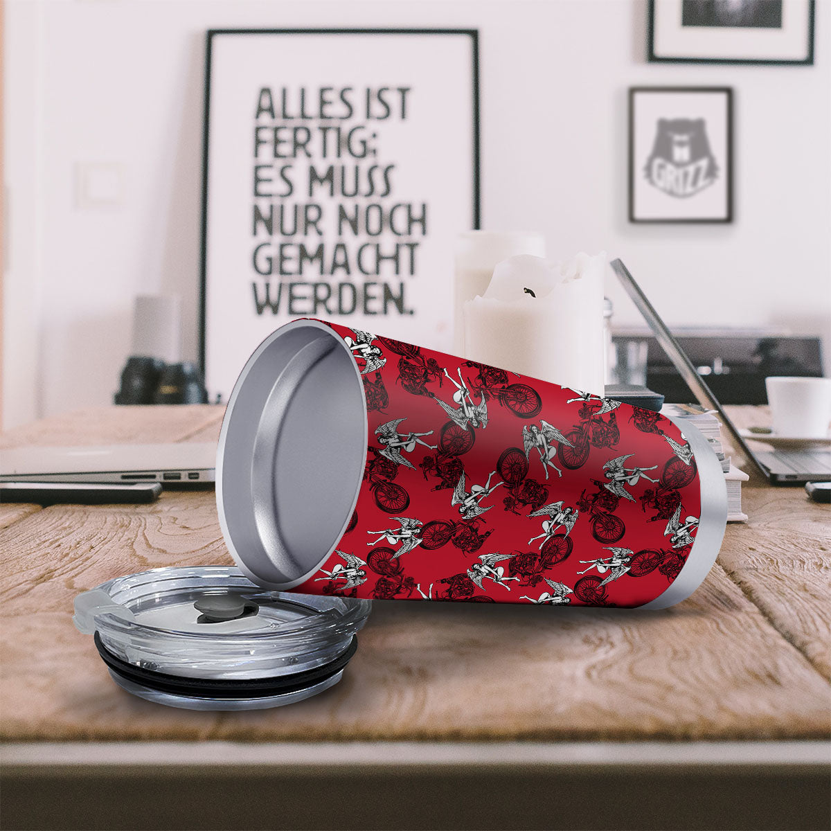 Angel And Motorcycle Print Pattern Tumbler-grizzshop