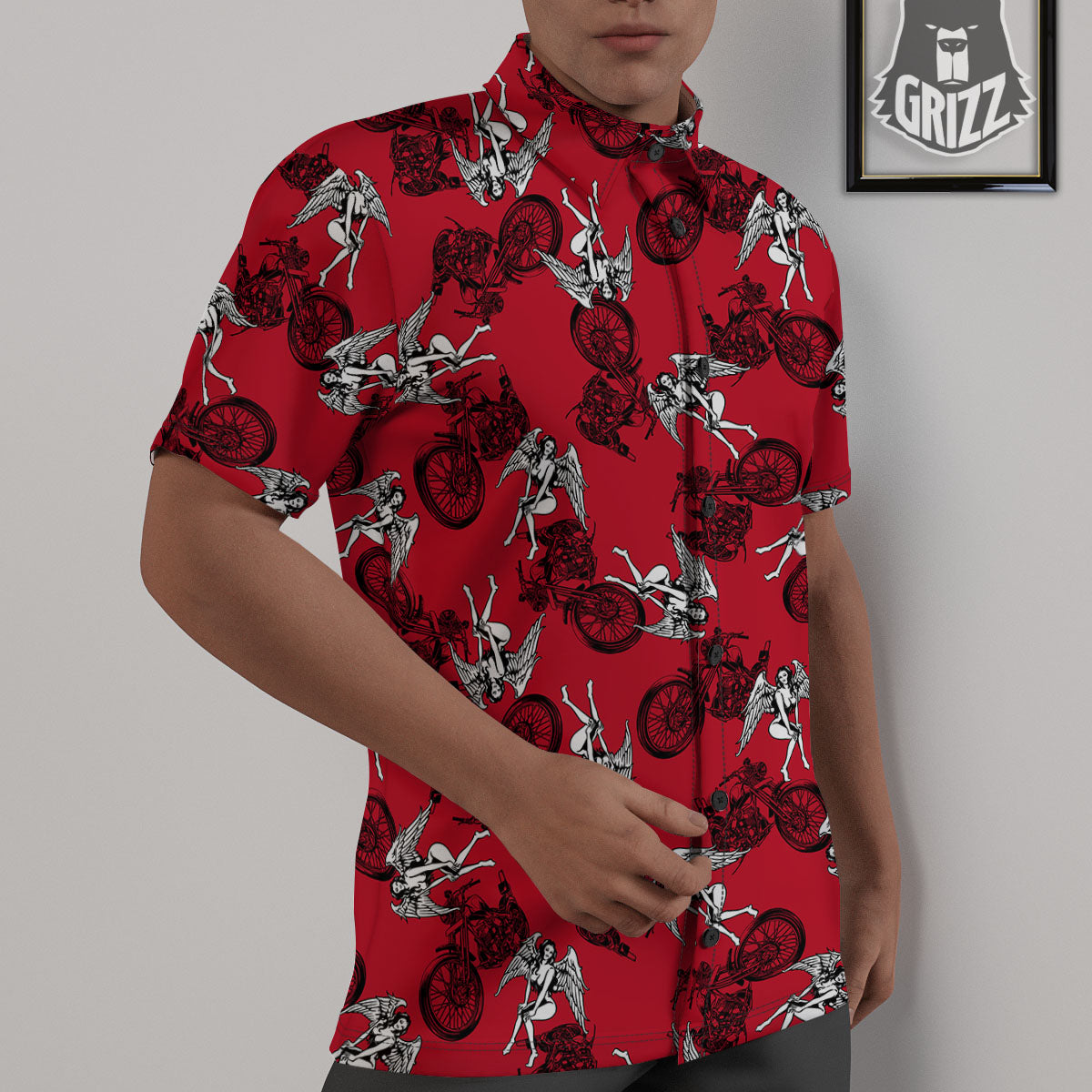 Angel And Motorcycle Print Pattern Untucked Shirts-grizzshop