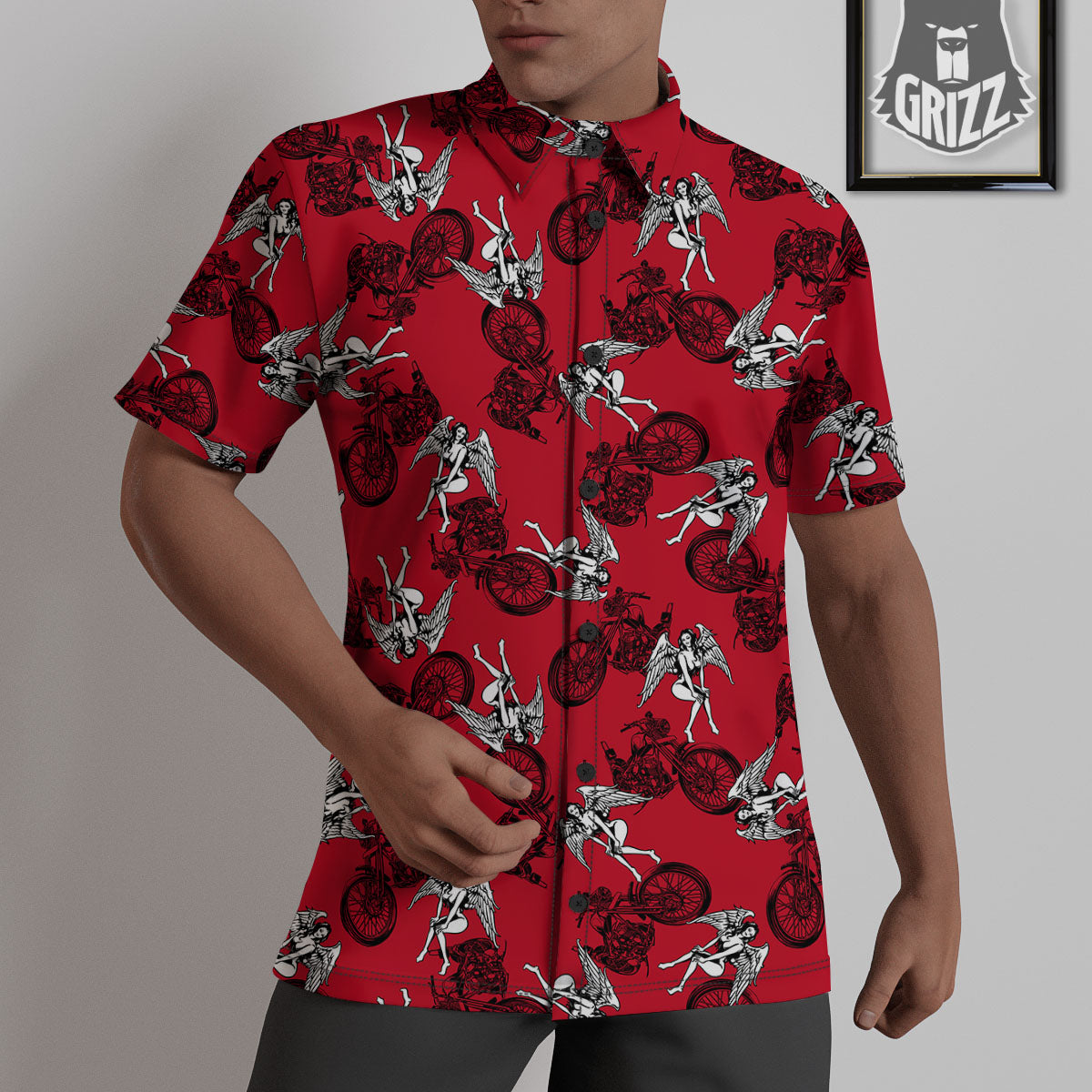 Angel And Motorcycle Print Pattern Untucked Shirts-grizzshop