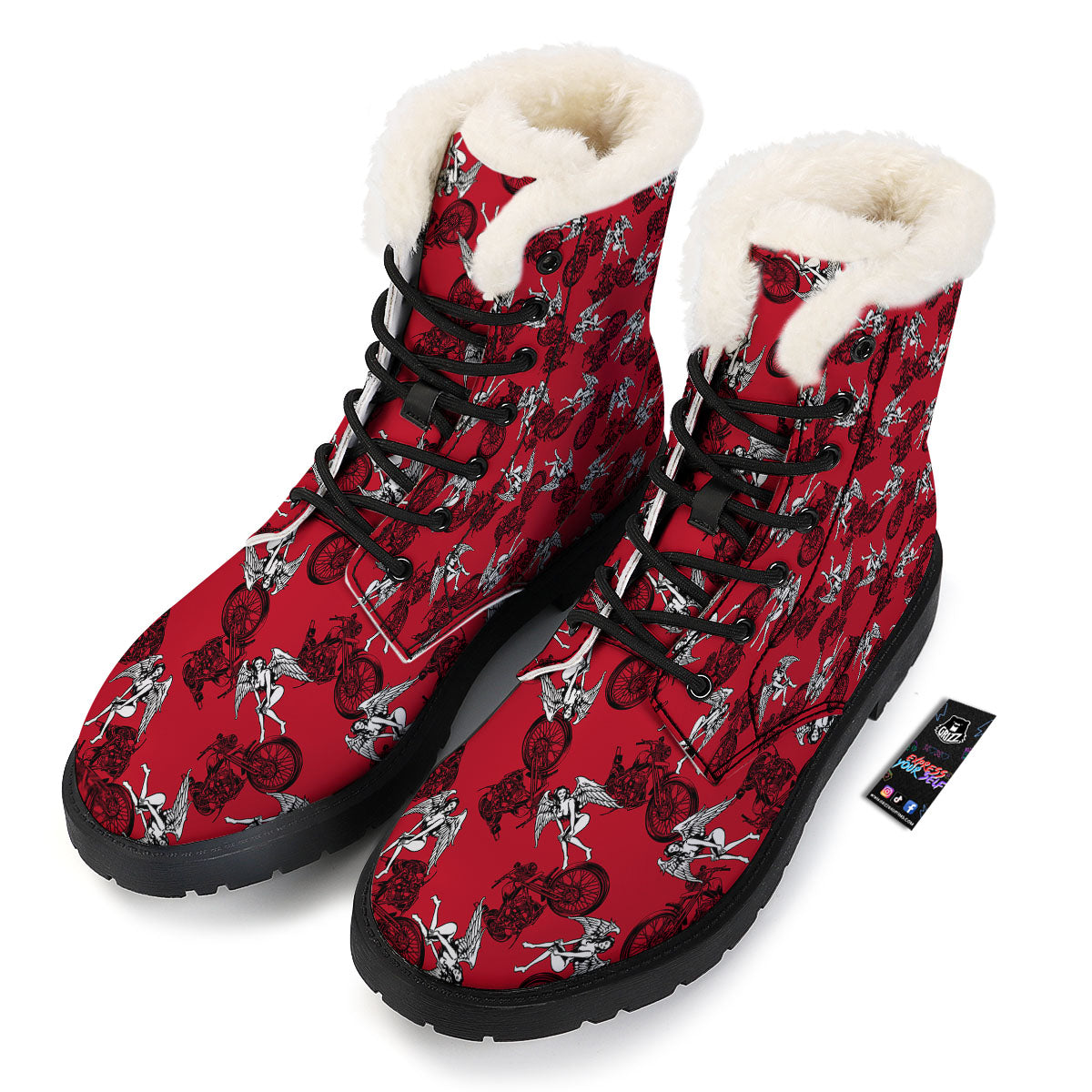 Angel And Motorcycle Print Pattern Winter Boots-grizzshop
