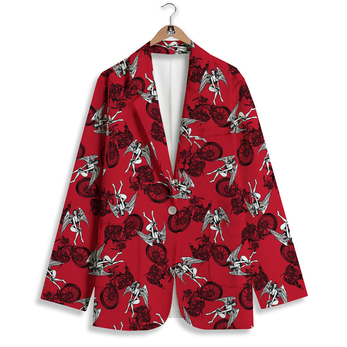 Angel And Motorcycle Print Pattern Women's Blazer-grizzshop