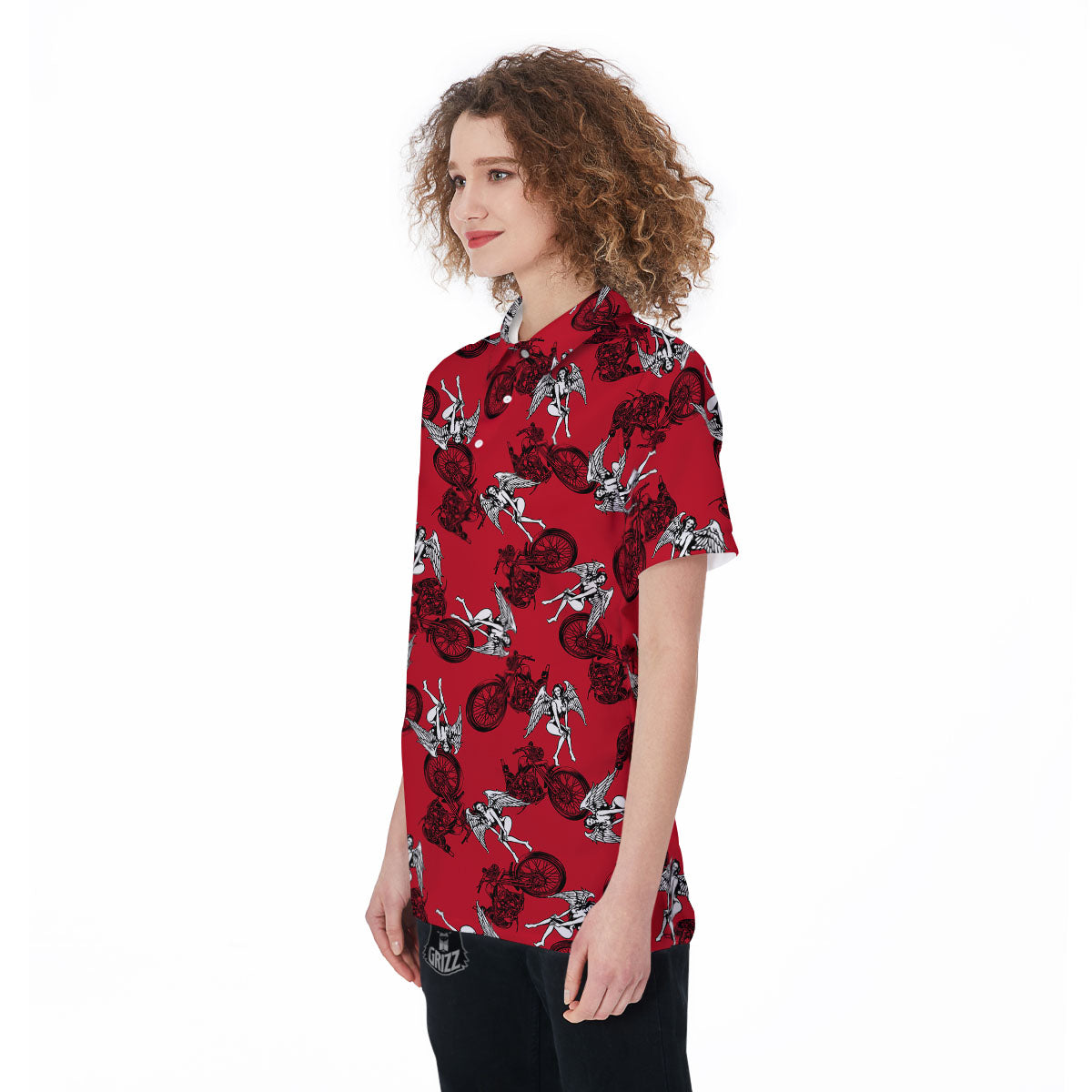 Angel And Motorcycle Print Pattern Women's Golf Shirts-grizzshop