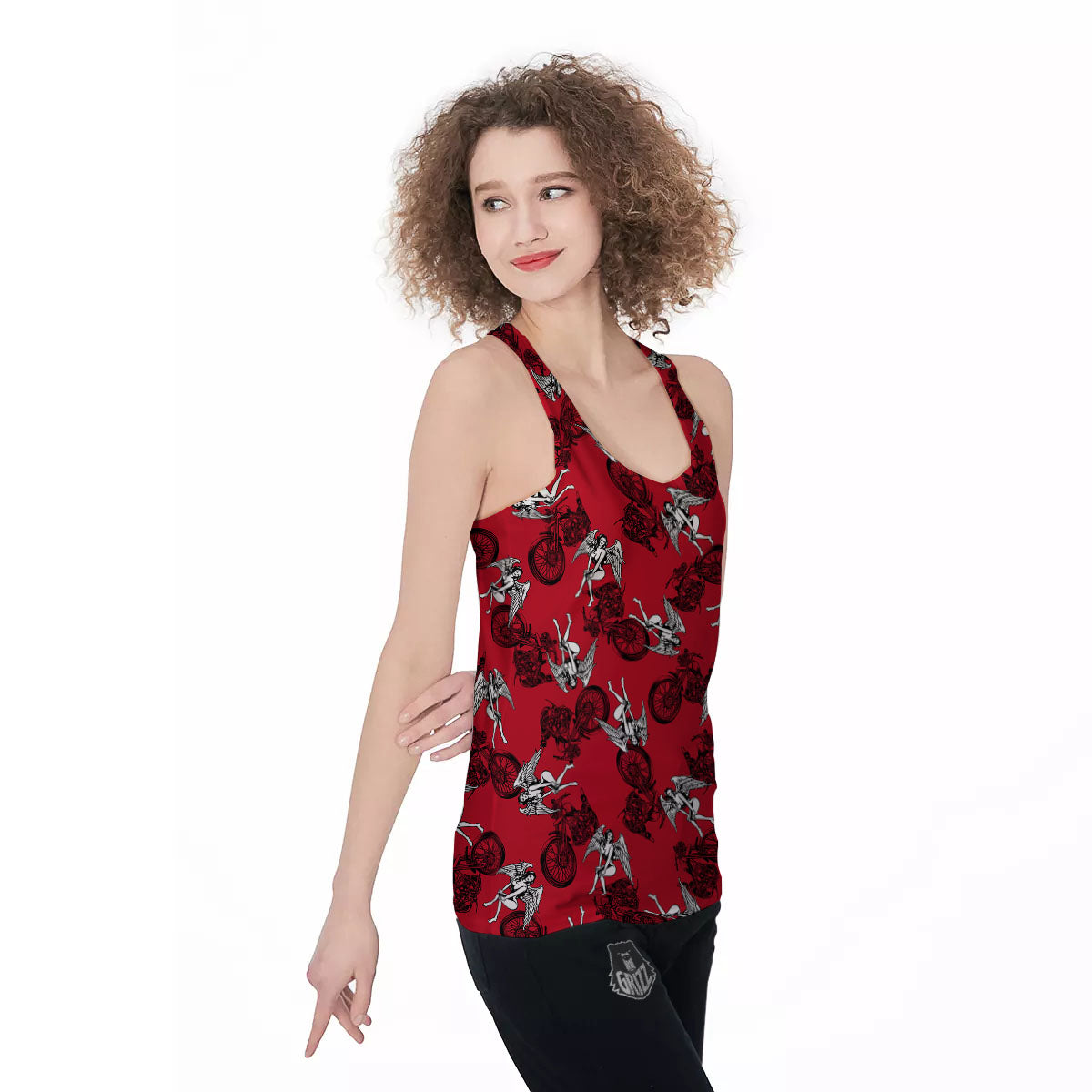 Angel And Motorcycle Print Pattern Women's Racerback Tank Top-grizzshop