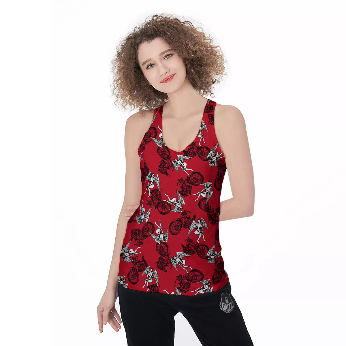 Angel And Motorcycle Print Pattern Women's Racerback Tank Top-grizzshop