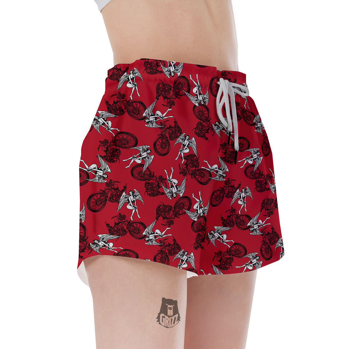 Angel And Motorcycle Print Pattern Women's Shorts-grizzshop